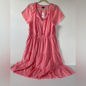 Ann Taylor Women's Candy Pink Tiered Notch Neck Dress Size Large
